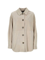 Beige Solid Shirt Collar Jacket 1