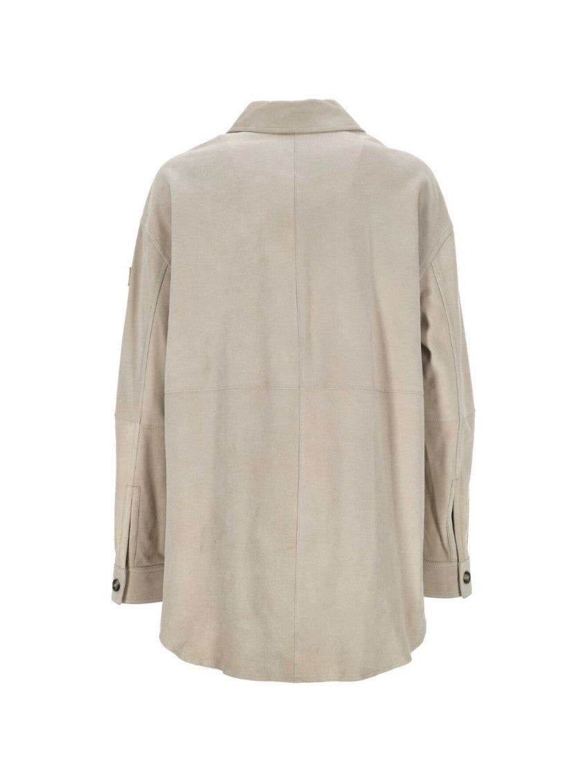 Beige Solid Shirt Collar Jacket 2