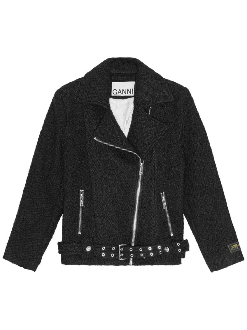 Black Bouclé Biker Jacket 1