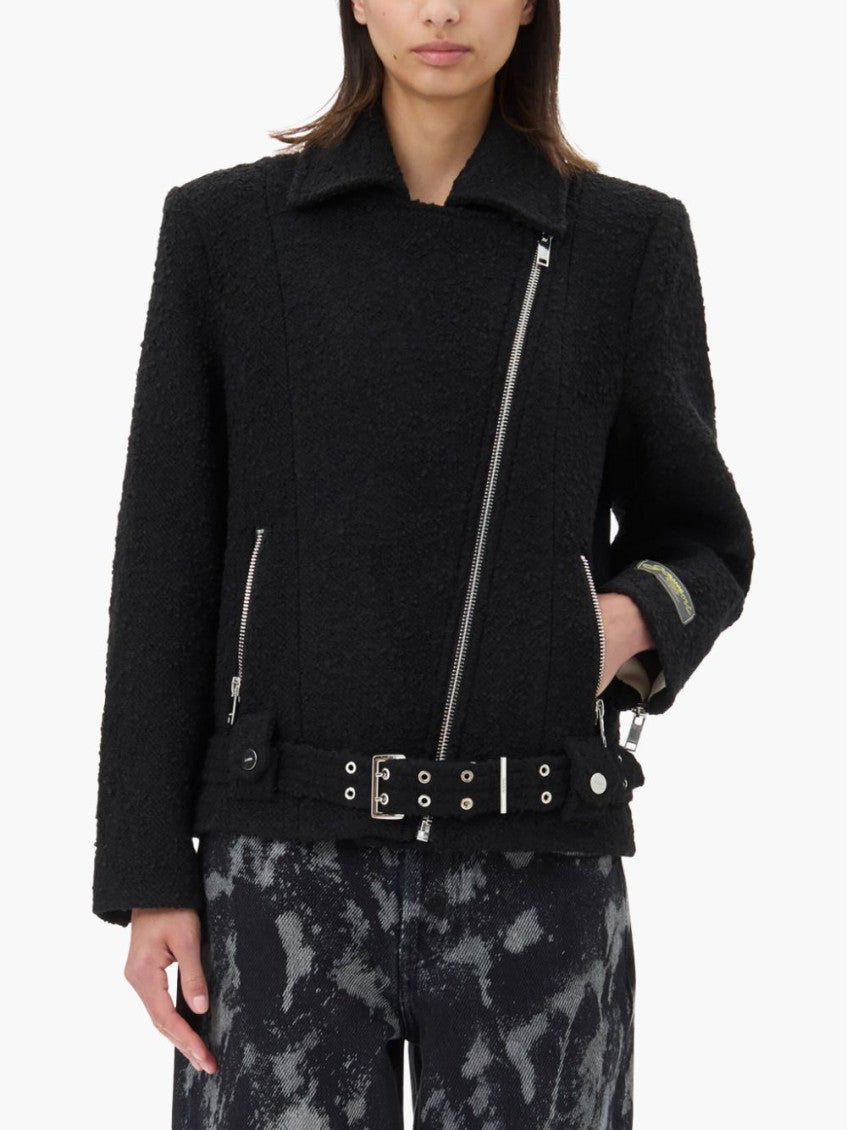 Black Bouclé Biker Jacket 4