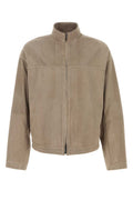 Taupe Textured Band Collar Jacket 1