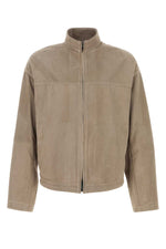 Taupe Textured Band Collar Jacket 1