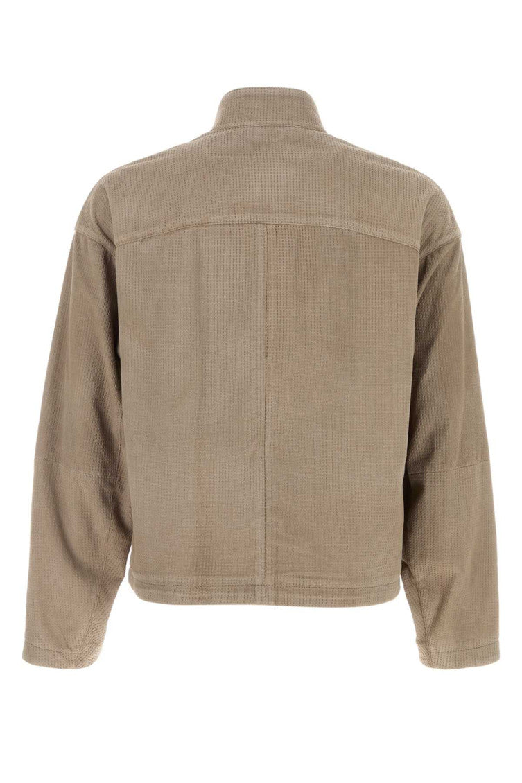 Taupe Textured Band Collar Jacket 2