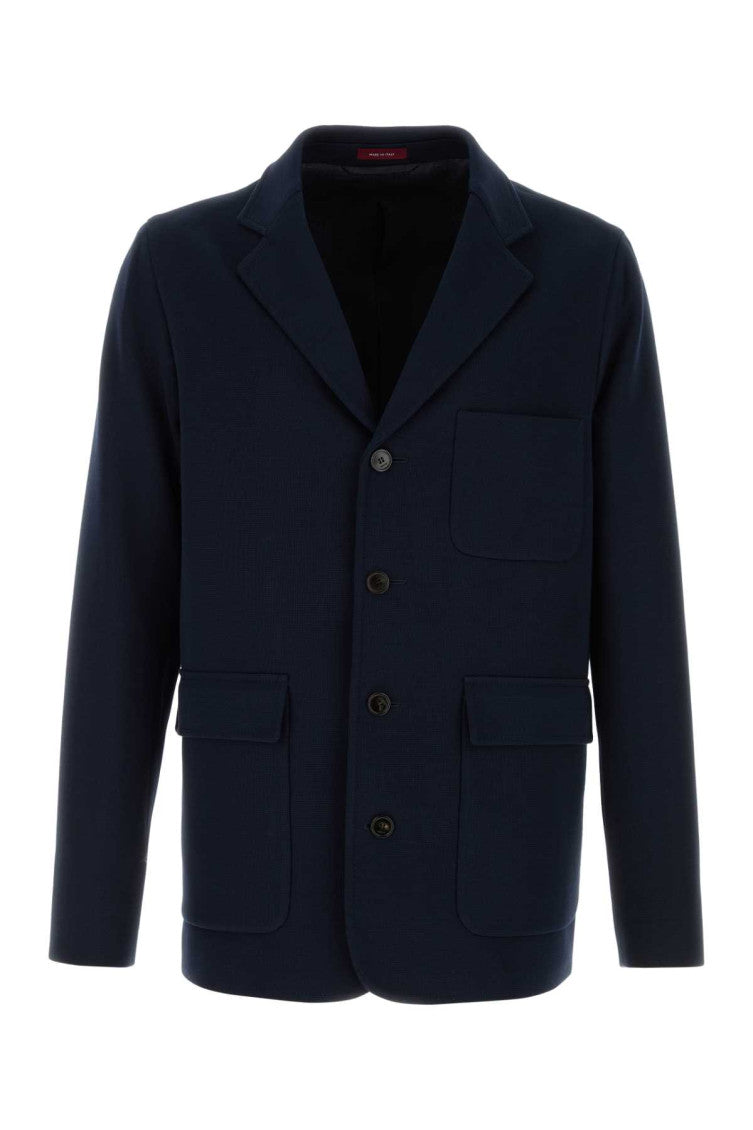 Navy Blue Notched Lapel Jacket 1