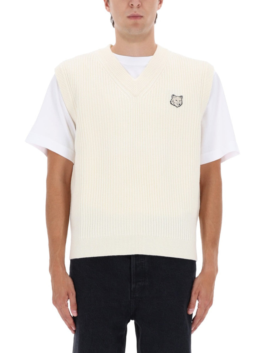 Beige Knitted V Neck Sweater 1