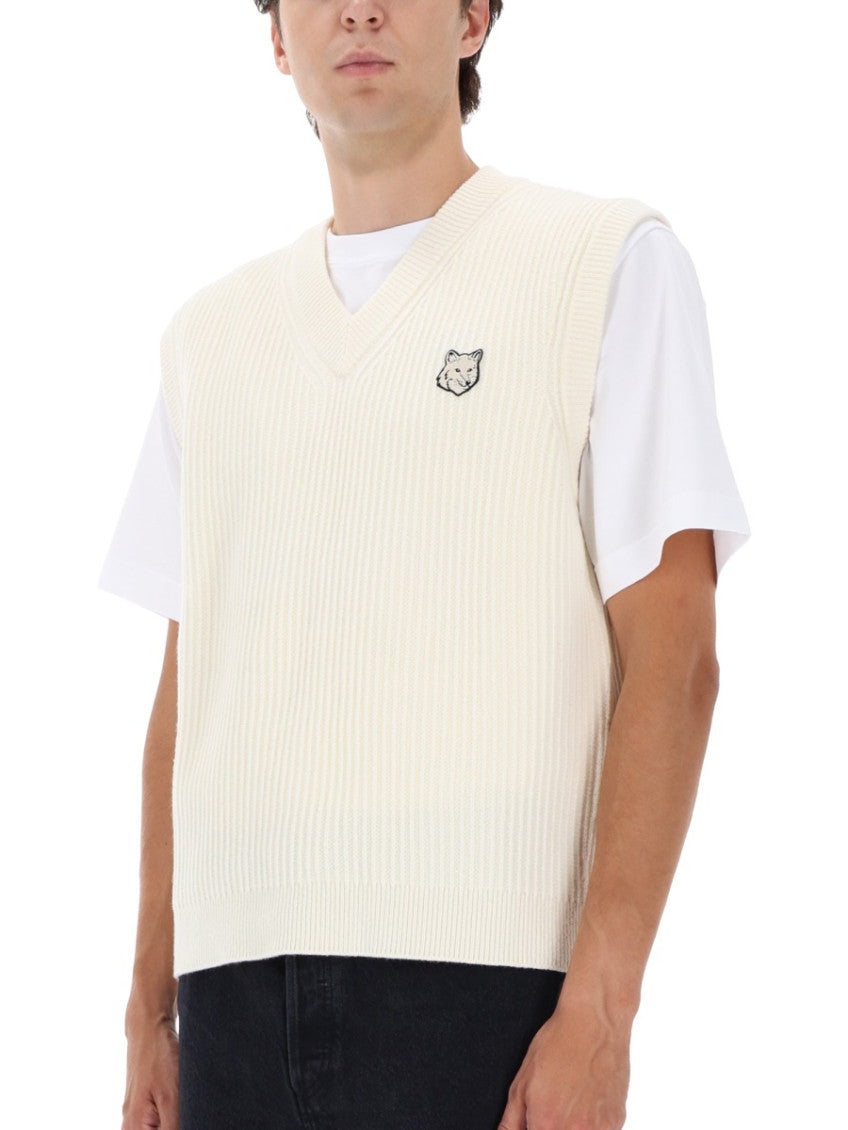 Beige Knitted V Neck Sweater 4