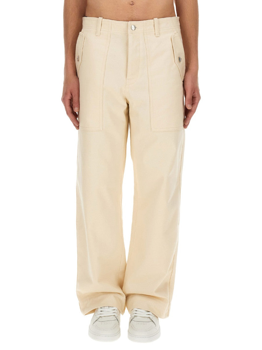Beige Flat Front Trousers 1