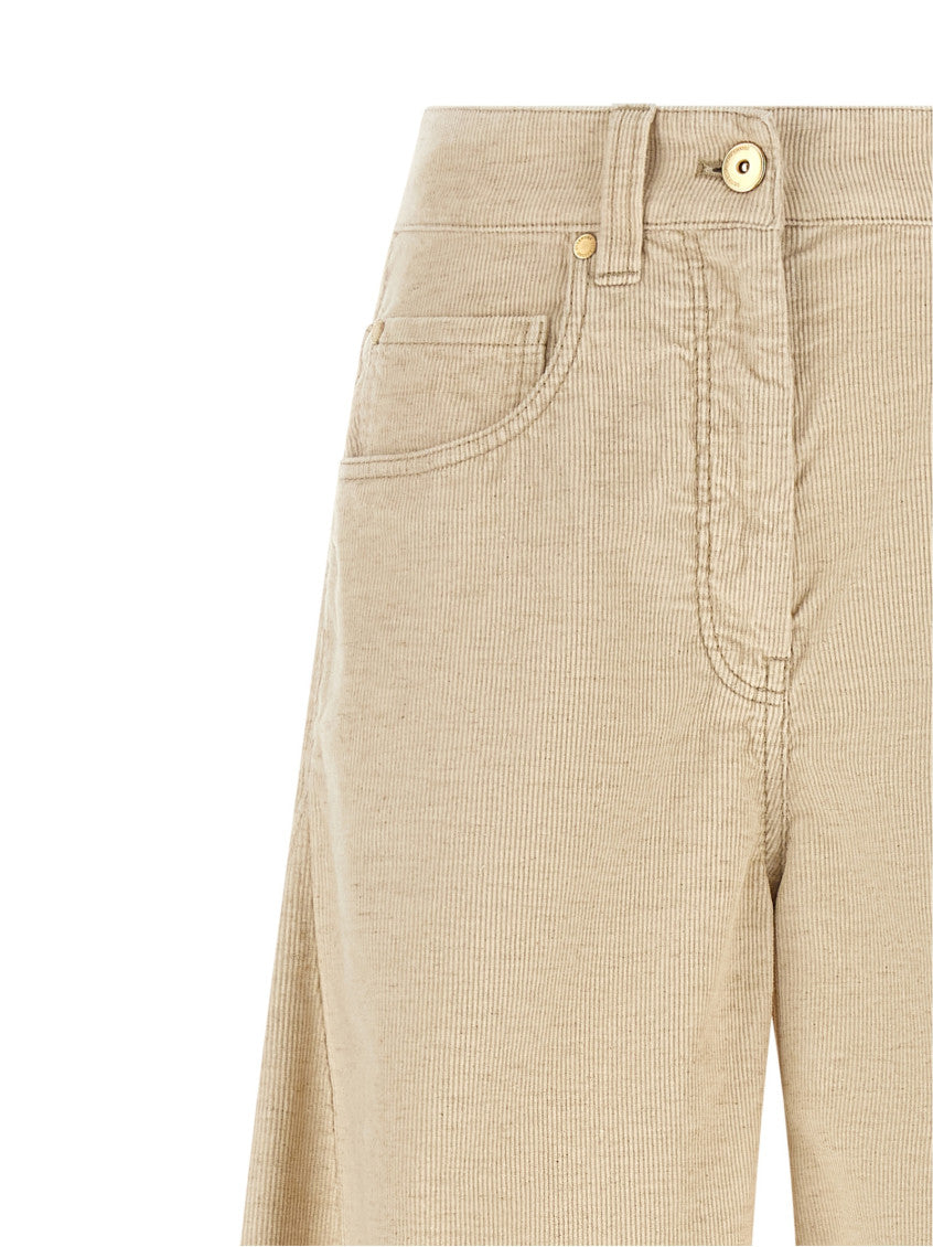 Beige Relaxed Flat Front Pants 3
