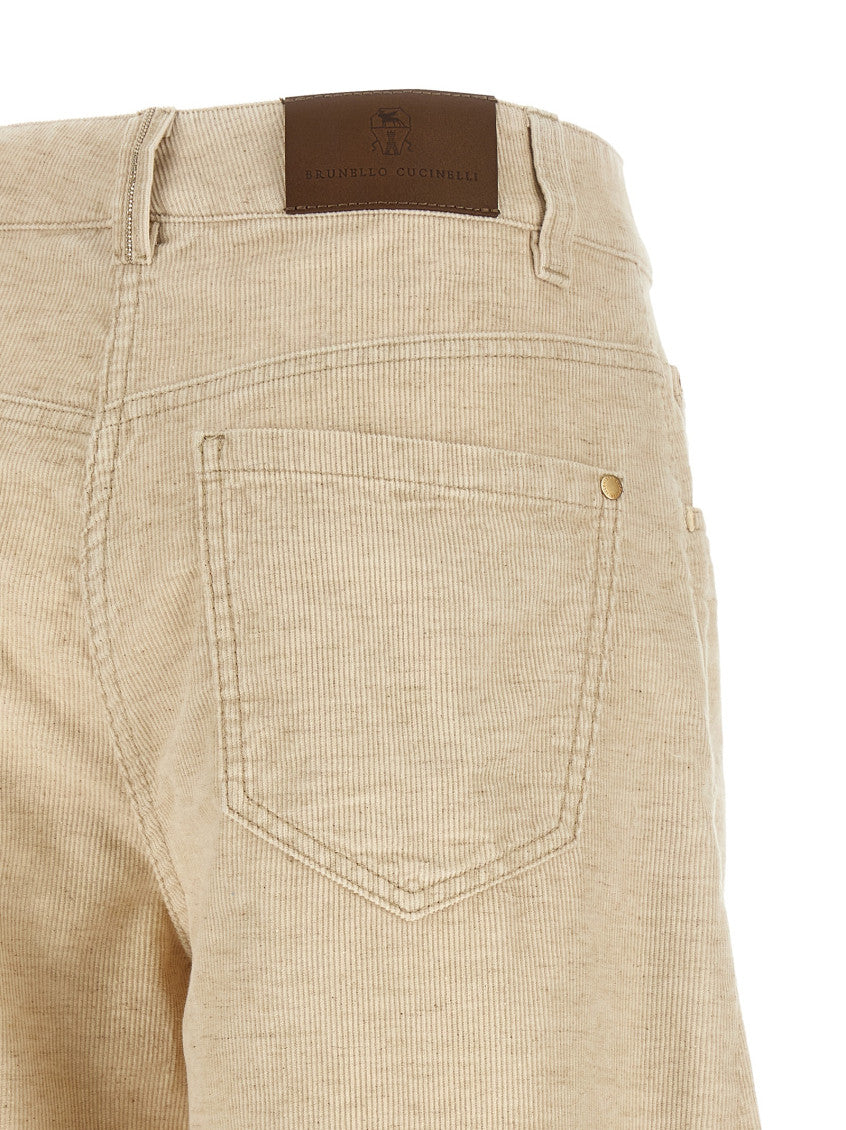 Beige Relaxed Flat Front Pants 4