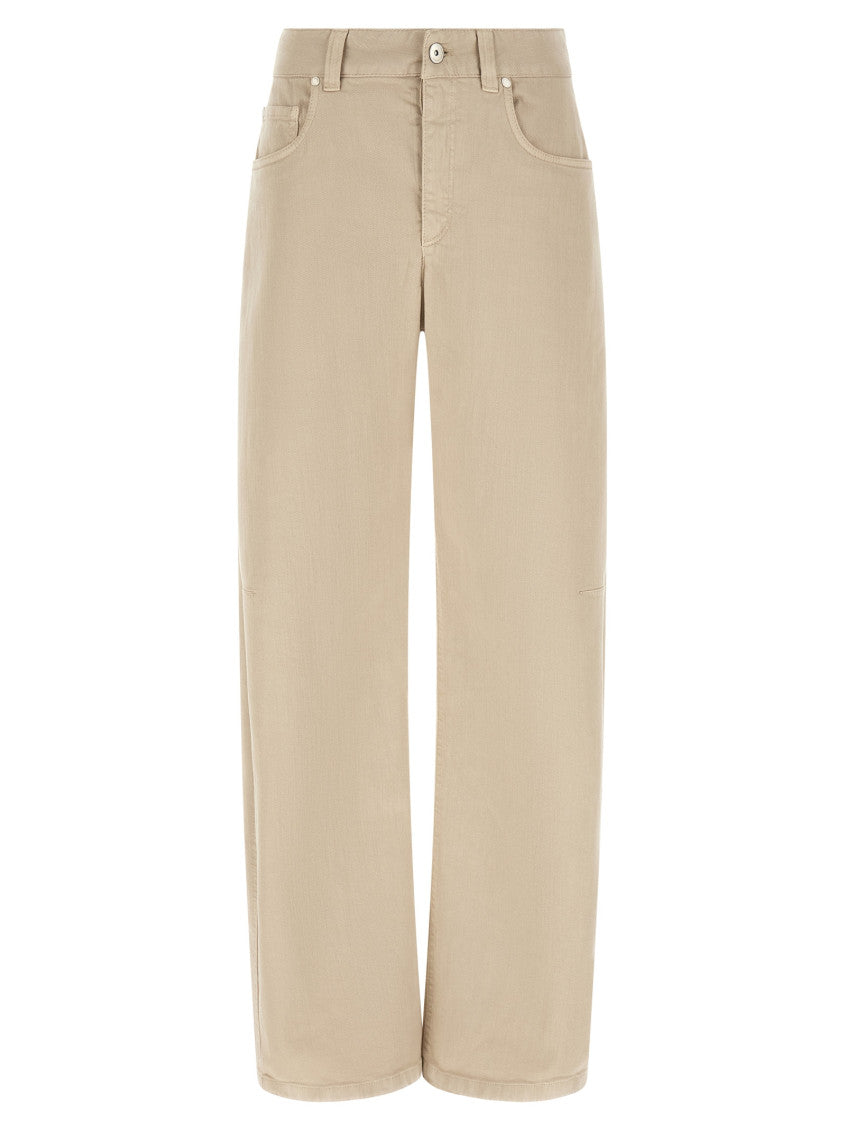 Beige Relaxed Flat Front Pants 1