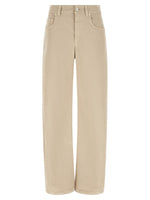 Beige Relaxed Flat Front Pants 1