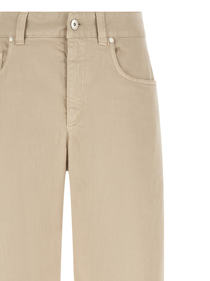 Beige Relaxed Flat Front Pants 3