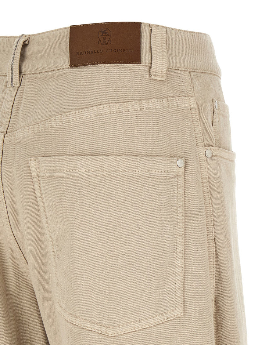 Beige Relaxed Flat Front Pants 4