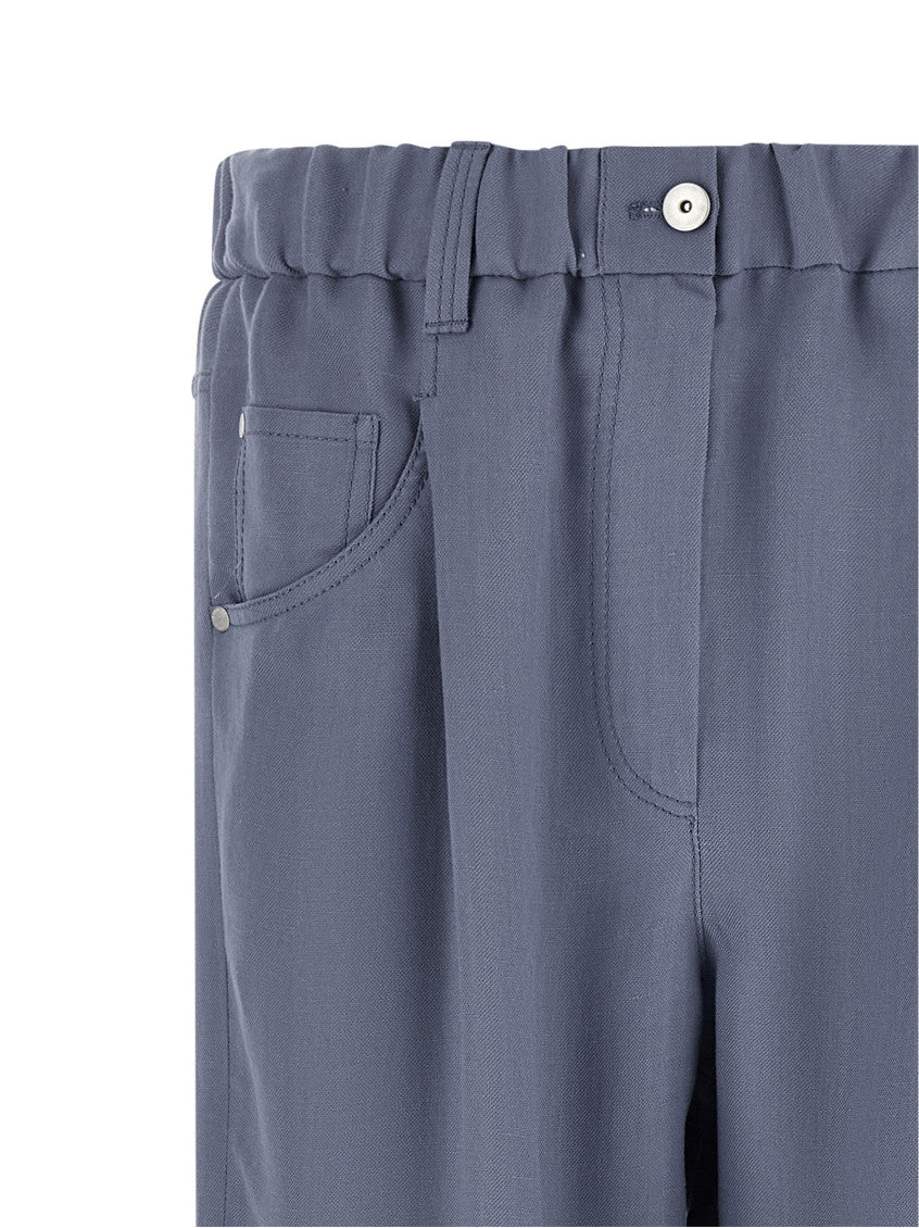 Blue Relaxed Flat Front Pants 3