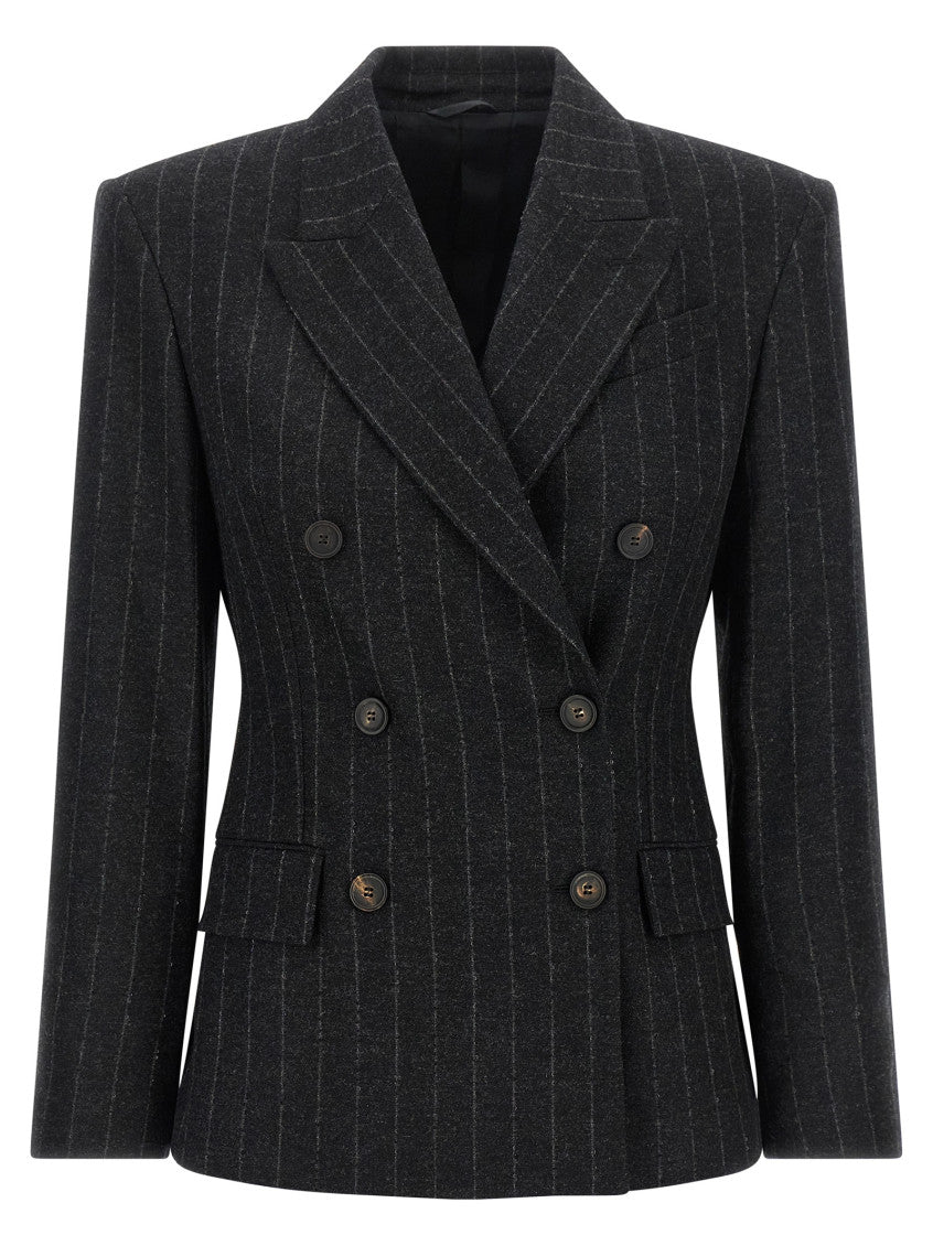 Black Stripes Peaked Lapel Blazer 1