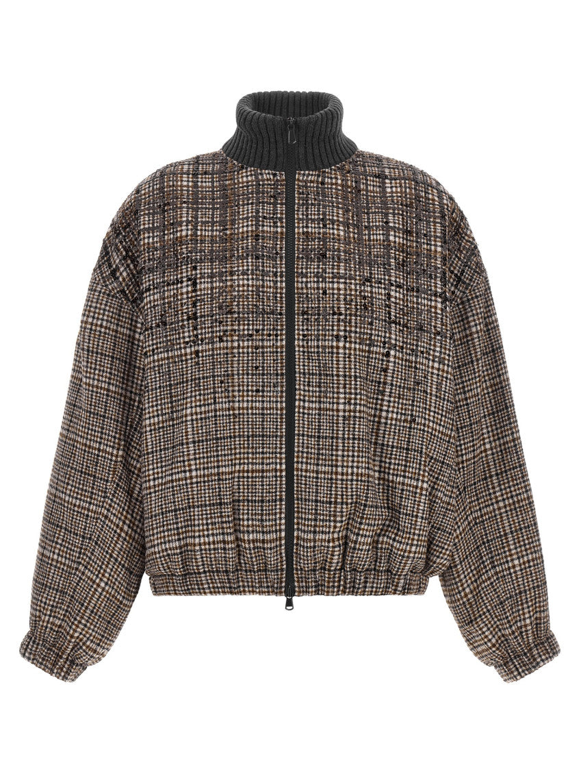 Brown Checks Mock Collar Jacket 1
