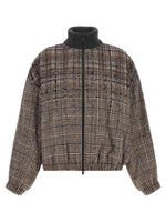 Brown Checks Mock Collar Jacket 1