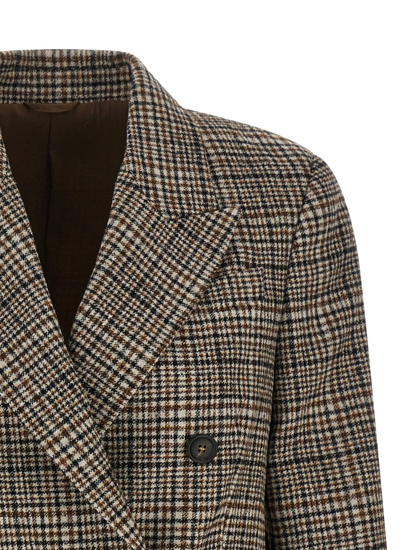 Beige Checks Peaked Lapel Blazer 3