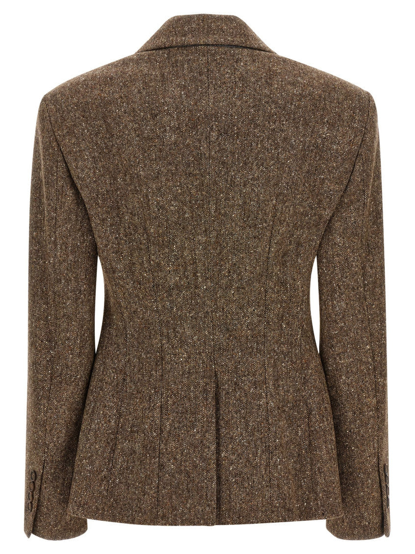 Brown Textured Peaked Lapel Blazer 2