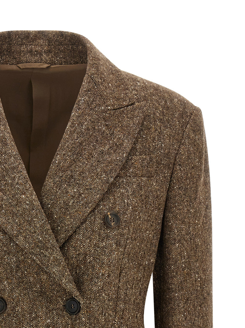 Brown Textured Peaked Lapel Blazer 3