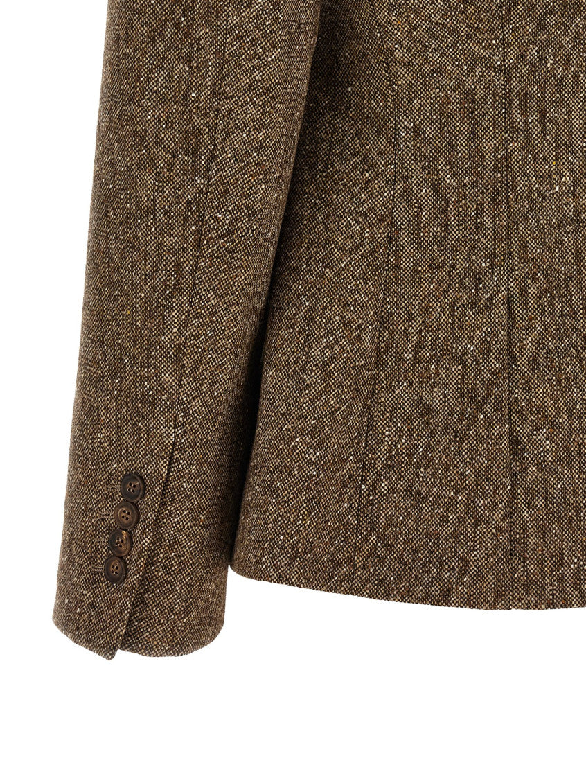 Brown Textured Peaked Lapel Blazer 4
