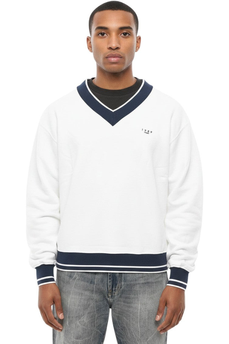 White Logo V Neck Sweater 1