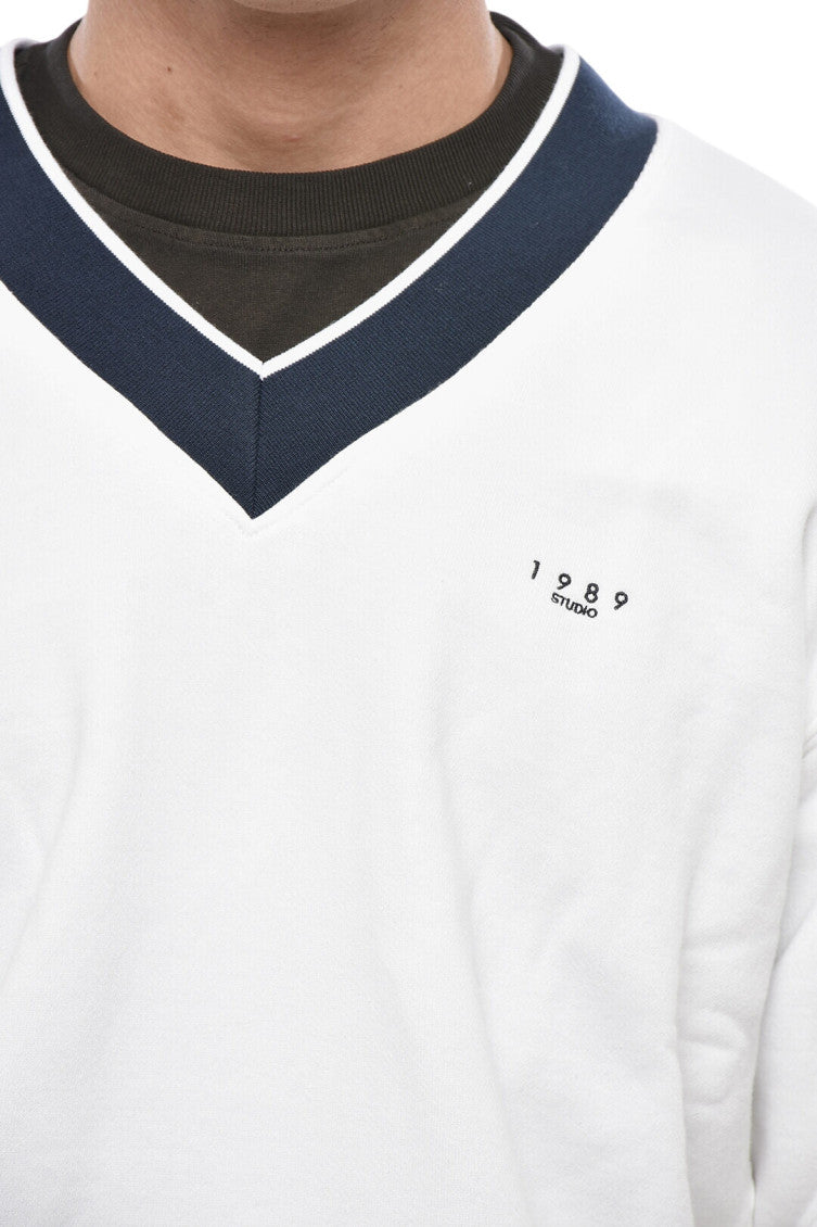 White Logo V Neck Sweater 3