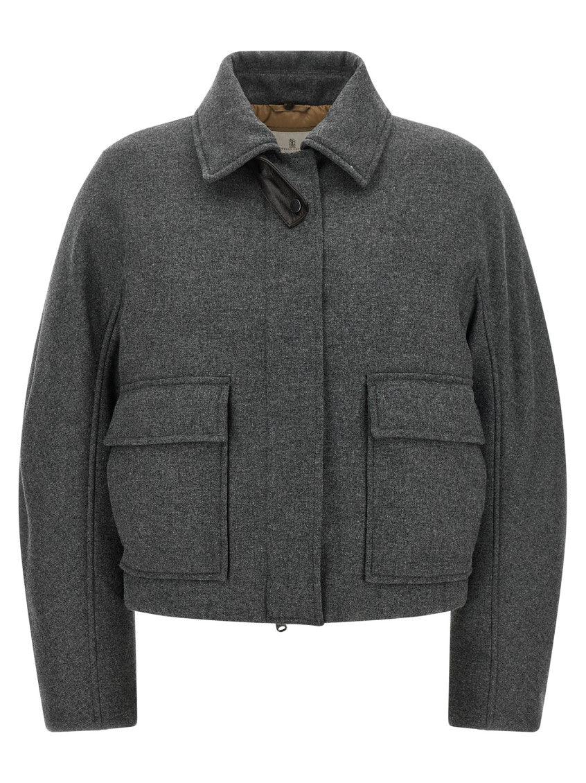 Grey Solid Shirt Collar Jacket 2