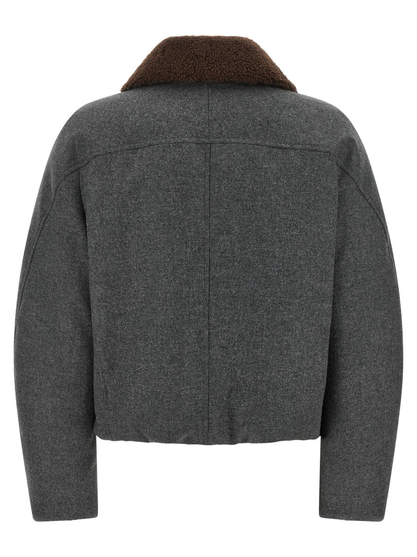 Grey Solid Shirt Collar Jacket 3