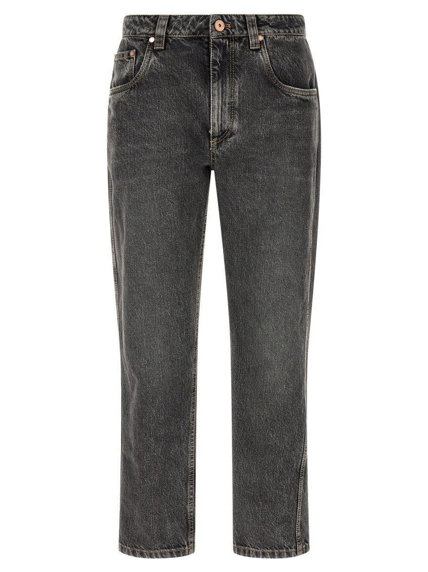 Grey Straight Mid Rise Jeans 1