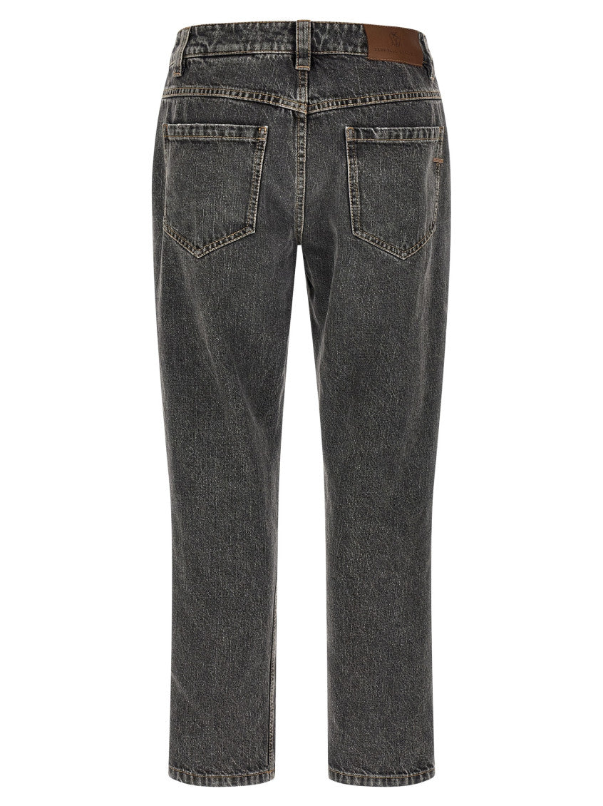 Grey Straight Mid Rise Jeans 2
