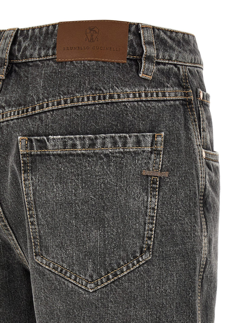 Grey Straight Mid Rise Jeans 4