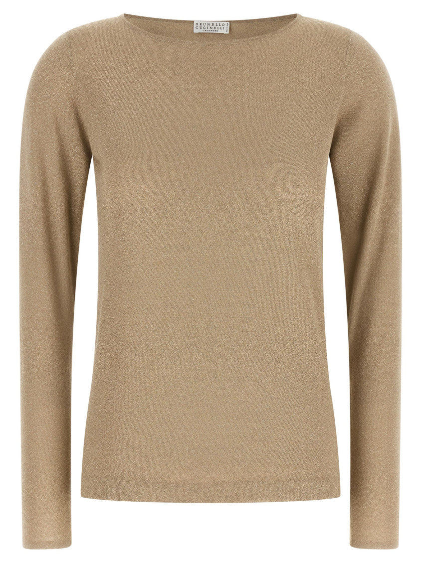 Beige Solid Boat Neck Sweater 1