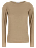 Beige Solid Boat Neck Sweater 1