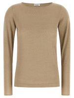 Beige Solid Boat Neck Sweater 1
