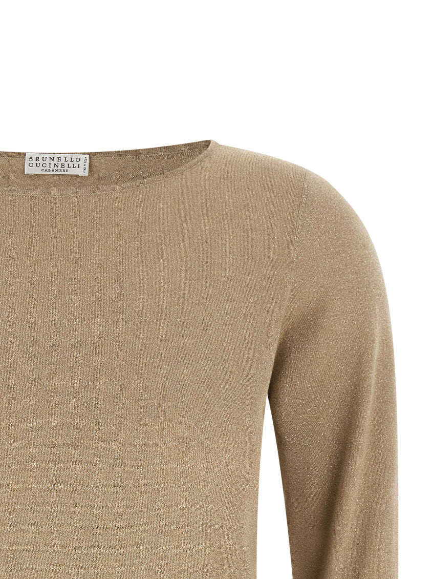 Beige Solid Boat Neck Sweater 3