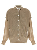 Beige Knitted Mock Collar Cardigan 1