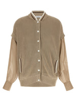 Beige Knitted Mock Collar Cardigan 1