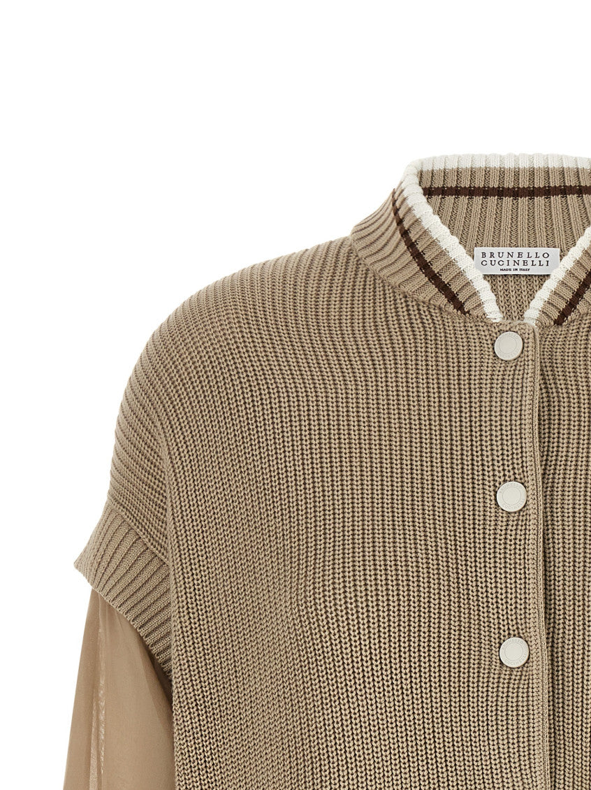 Beige Knitted Mock Collar Cardigan 3