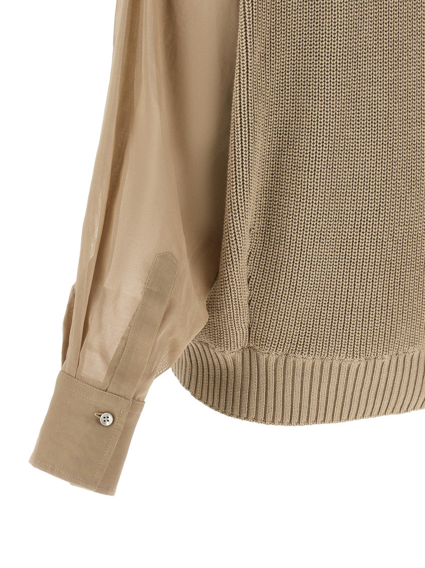 Beige Knitted Mock Collar Cardigan 4