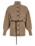 Beige Knitted Mock Collar Cardigan 1