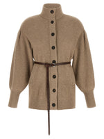 Beige Knitted Mock Collar Cardigan 1