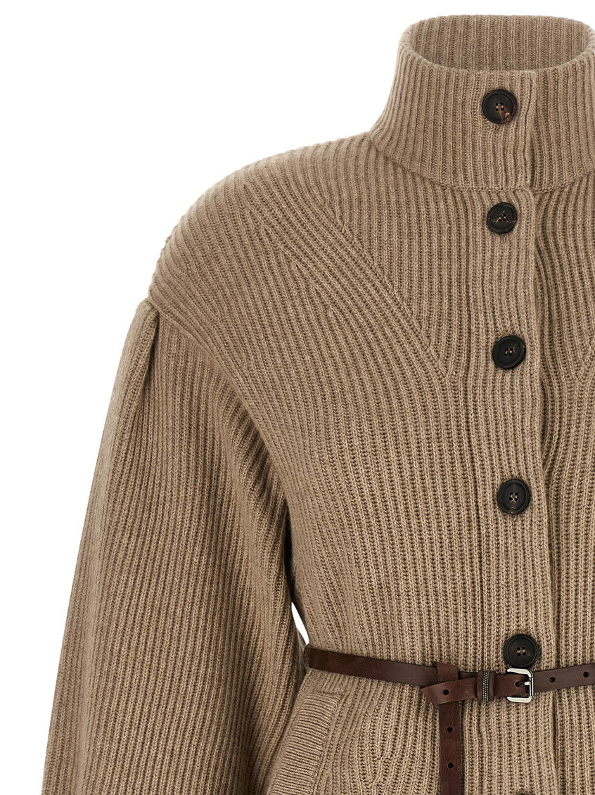 Beige Knitted Mock Collar Cardigan 3