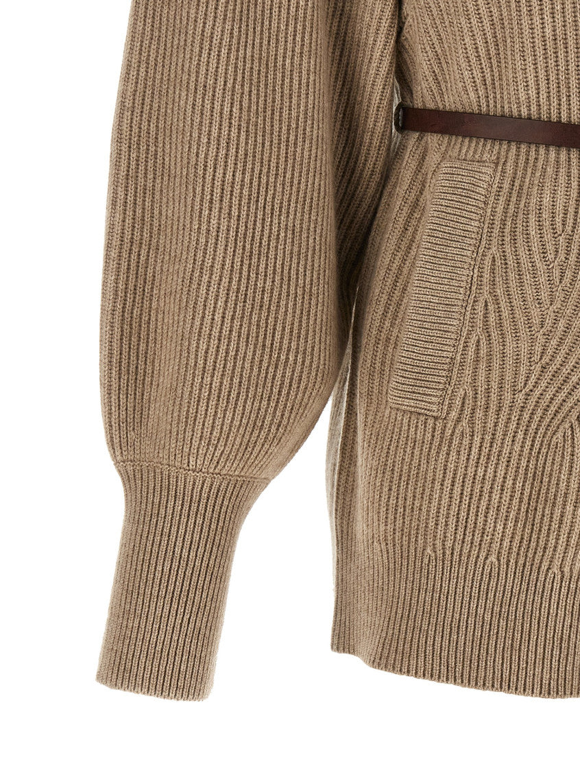 Beige Knitted Mock Collar Cardigan 4