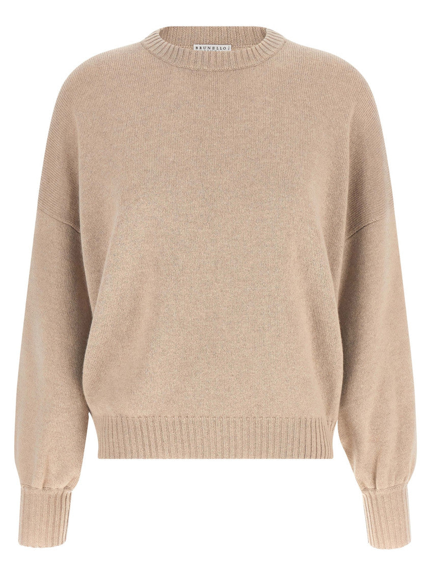 Beige Solid Crew Neck Sweater 2