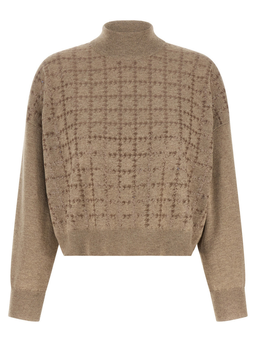 Beige Embellished Turtle Neck Sweater 1