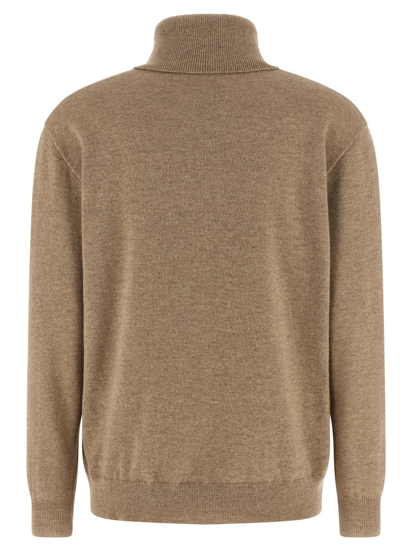 Beige Solid Turtle Neck Sweater 2