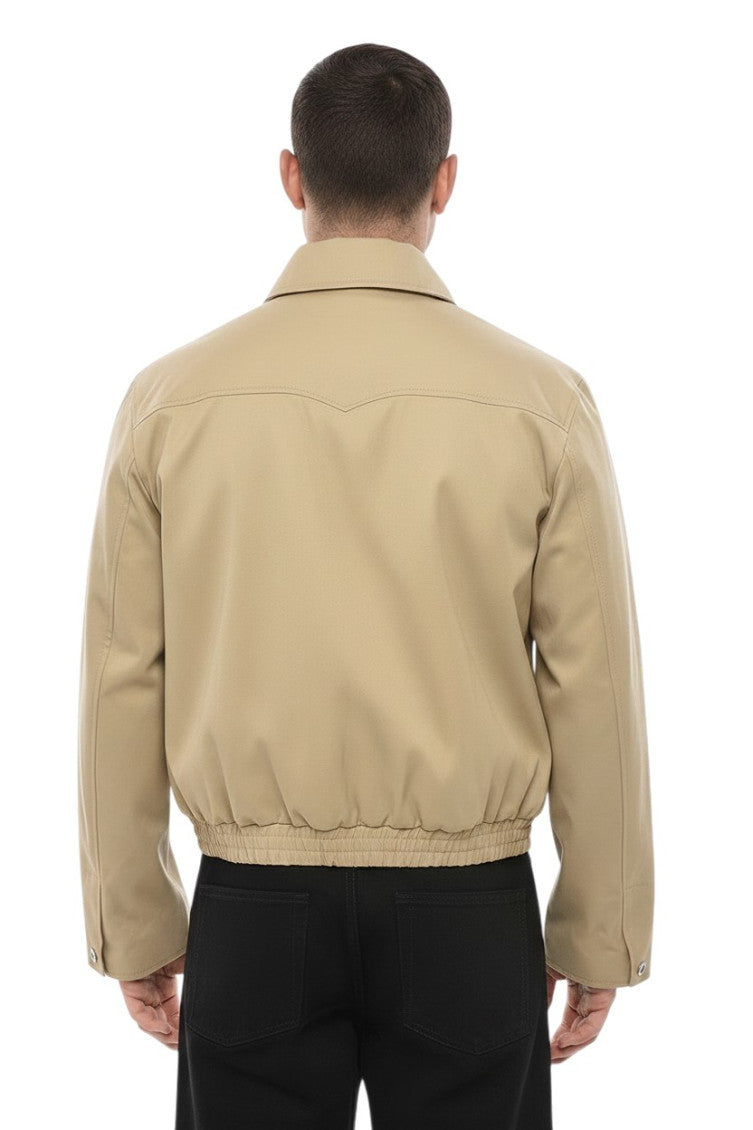 Beige Shirt Collar Bomber Jacket 2