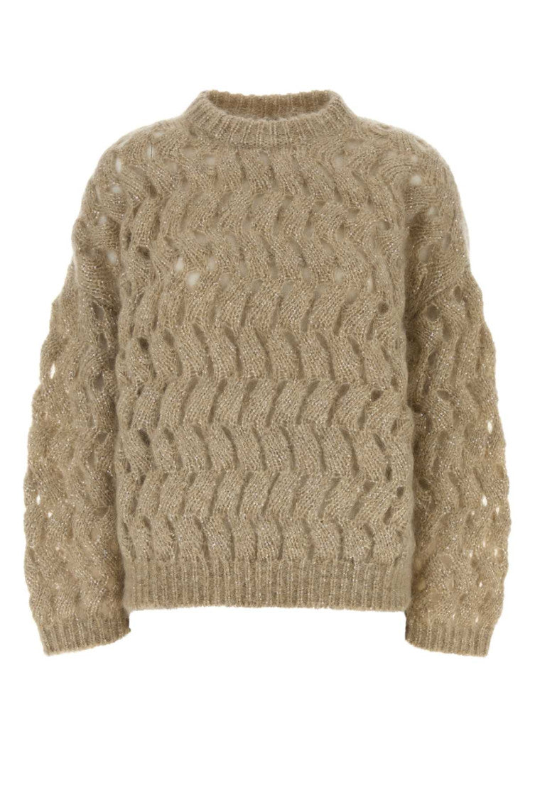 Beige Knitted Crew Neck Sweater 1