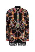 Black Printed Shirt Collar Jumpsuit 1